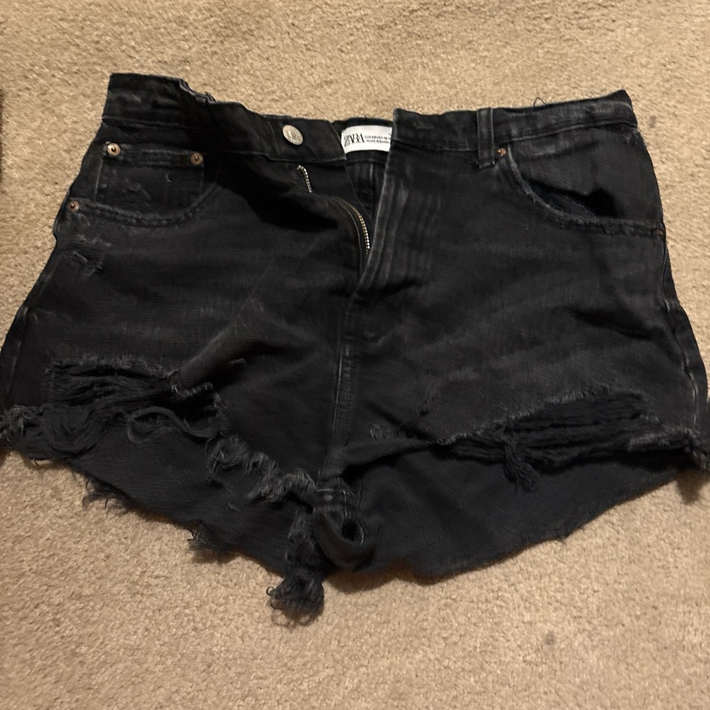 Zara Black Distressed Jean Shorts